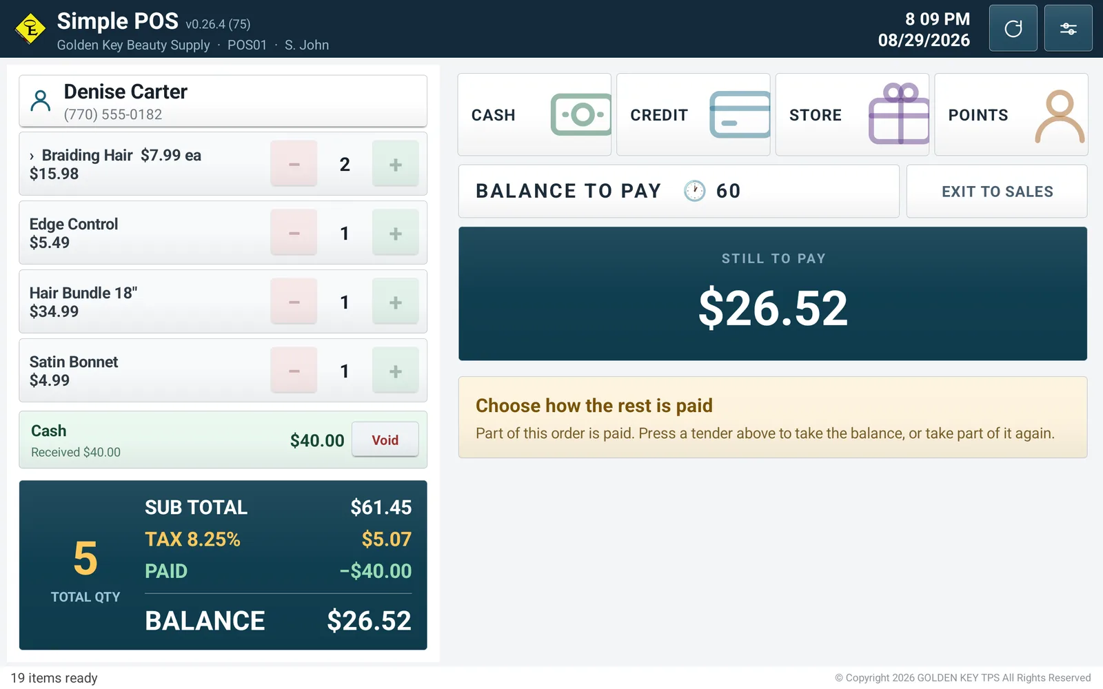 The balance after a part payment
